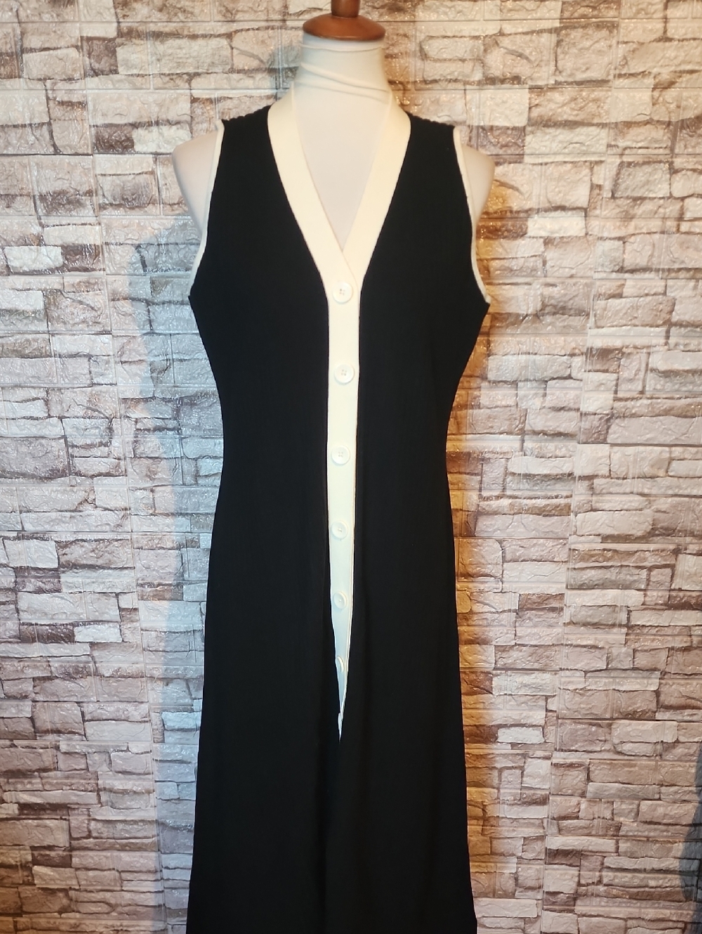 Talbots Sleeveless Black & White Button-Front Knit Sweater Dress